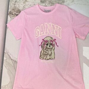 Ganni Kids Pink Graphic Dog Tee